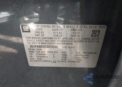 2012 Cadillac Srx Luxury Collection from USA, damaged, VIN 3GYFNAE38CS573305